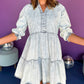 Acid Wash Retro Half Sleeve Flared Denim Dress