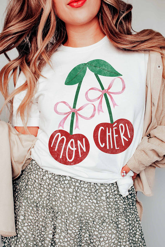 MON CHERI Cherry Graphic Crewneck T shirt