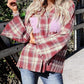Contrast Patchwork Raw Edge Distressed Plaid Shirt