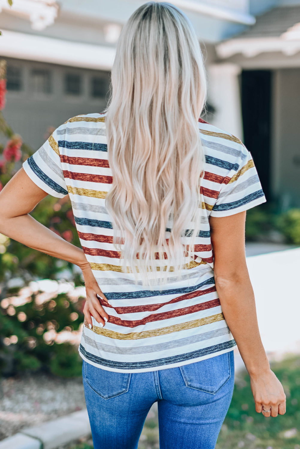 Stripes V Neck T-shirt