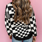 Checkered Print Drop Shoulder Round Neck Sweater