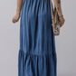 Solid Color Lace up High Waist Tiered Maxi Skirt