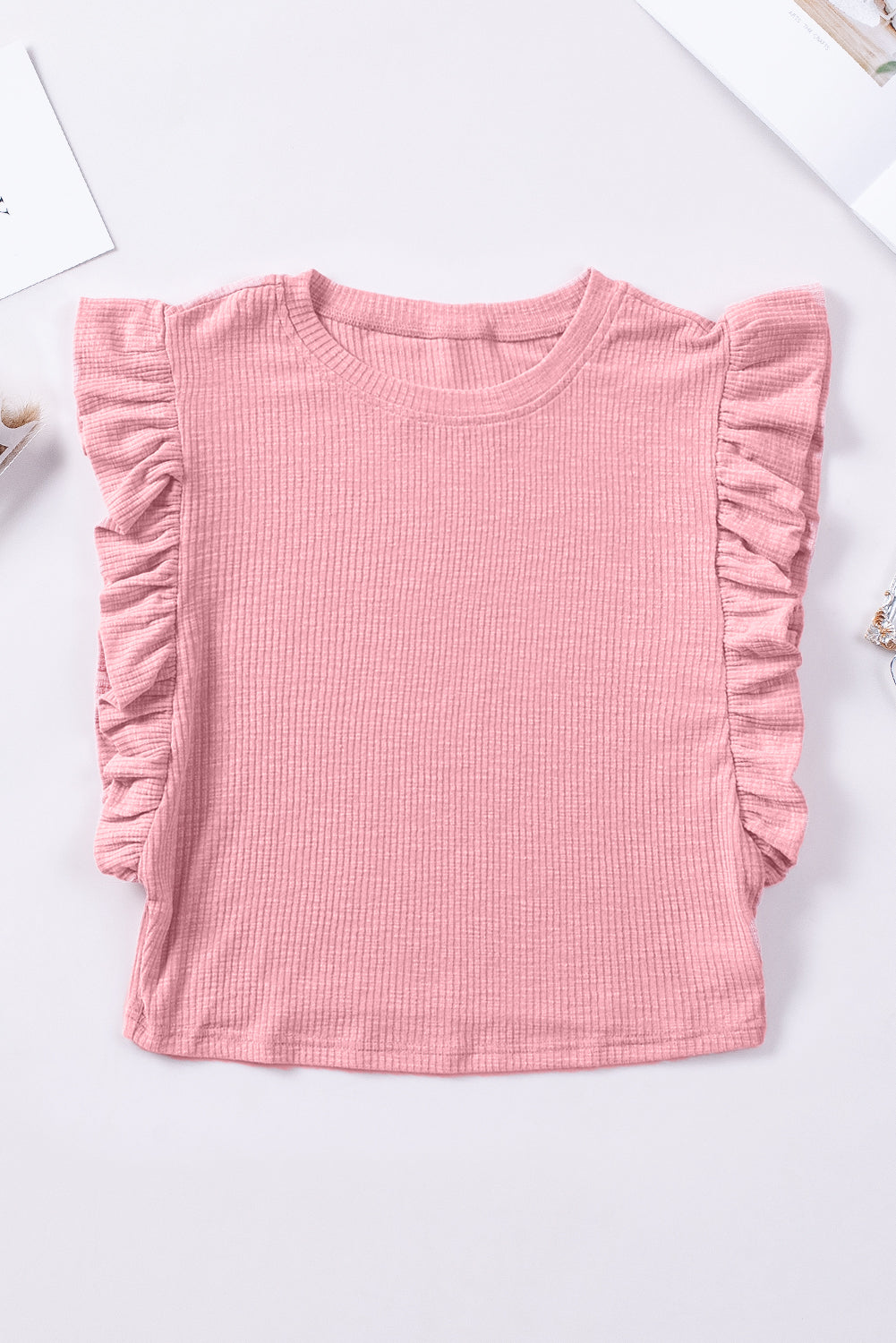 Ruffled Crew Neck Crop Top