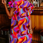 Abstract Print Ruffled Sleeve Shift Dress