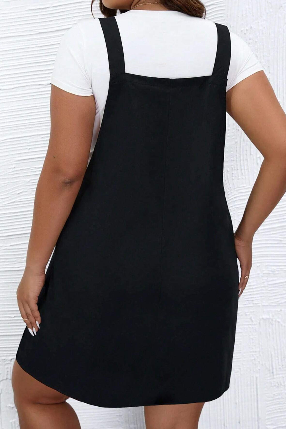 Solid Buttoned Straps Plus Size Overall Dress