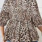 Leopard Print Lace-up Ruffled 3/4 Sleeve Plus Size Blouse