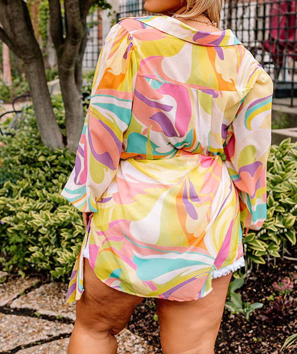 Plus Size Abstract Print Loose Tunic Shirt