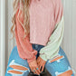 Corded Colorblock Patchwork Drop Shoulder Long Sleeve Top