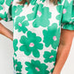 Floral Puff Sleeve Frill Neckline Blouse