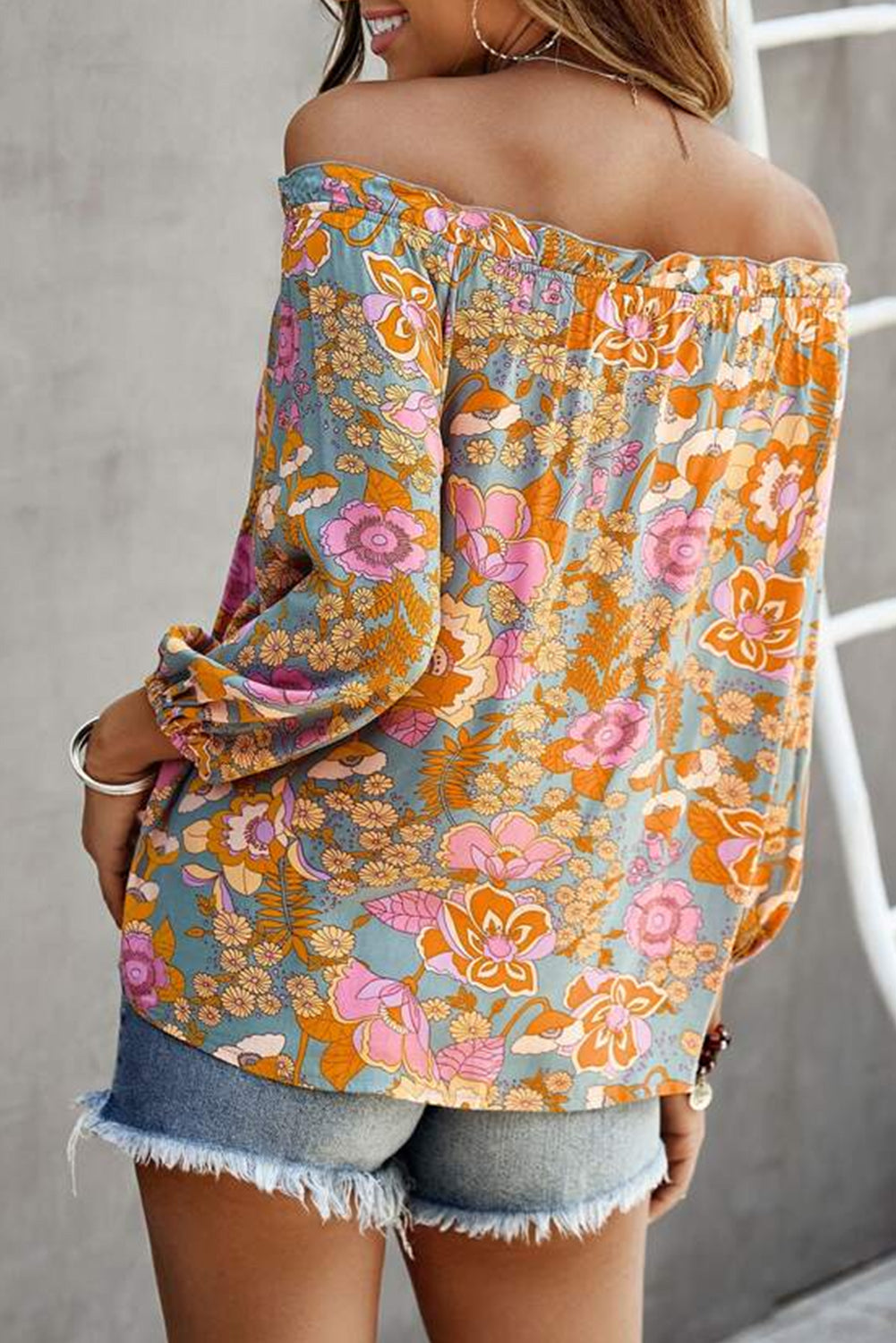 Frilled Off Shoulder Floral Blouse