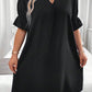 Solid Ruffled Puff Sleeve V Neck Plus Size Mini Dress