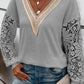 Lace Splicing V Neck Puff Sleeve Top