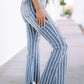 Vertical Striped Ripped Flare Jeans
