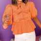 Knotted Puff Short Sleeve Peplum Blouse