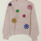 Parchment Sequin Snowflake Bishop Sleeve Drop Shoulder Sweater