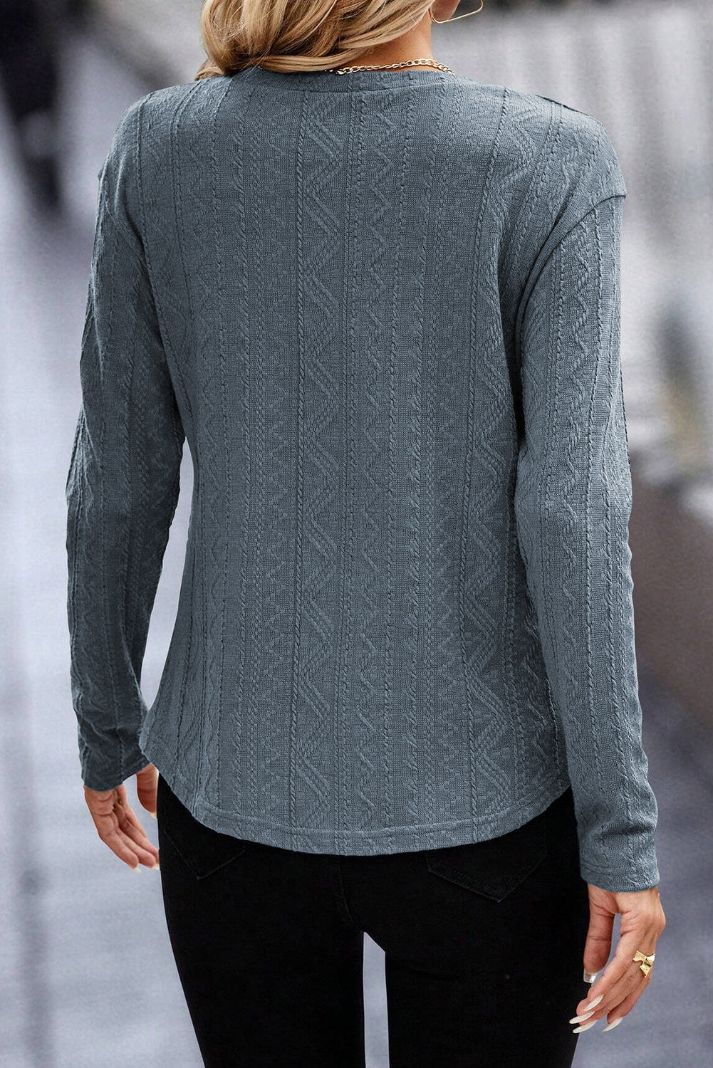 Textured Buttoned Decor Long Sleeve Top