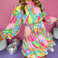 Multicolor Botanical Bubble Sleeve Mini Dress