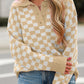 Checkered Buttons Collar V Neck Drop Shoulder Sweater