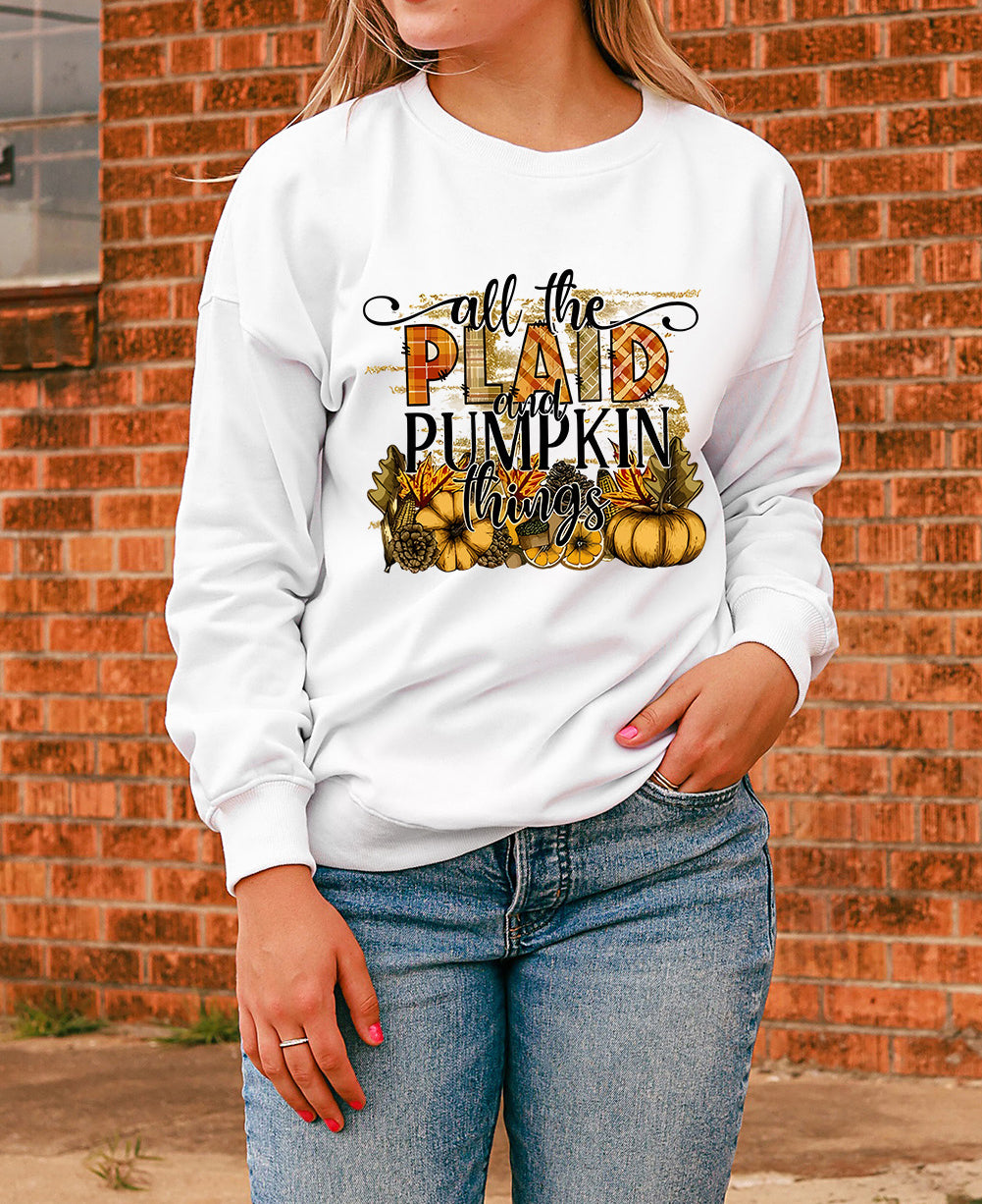 Plaid and Pumpkin things Print Graphic Sweatshirt