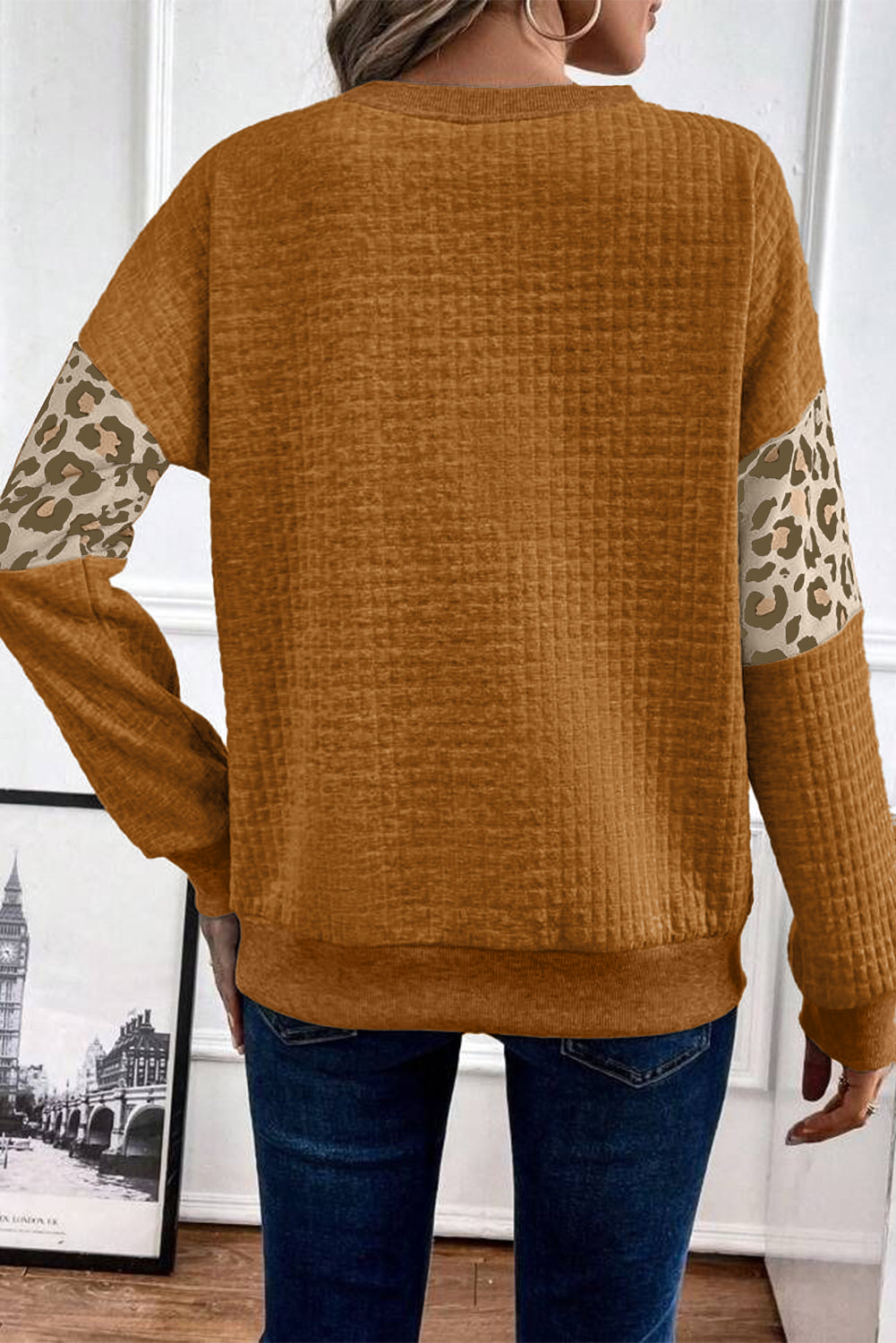 Leopard Quilted Patchwork Crew Neck Sweatshirt