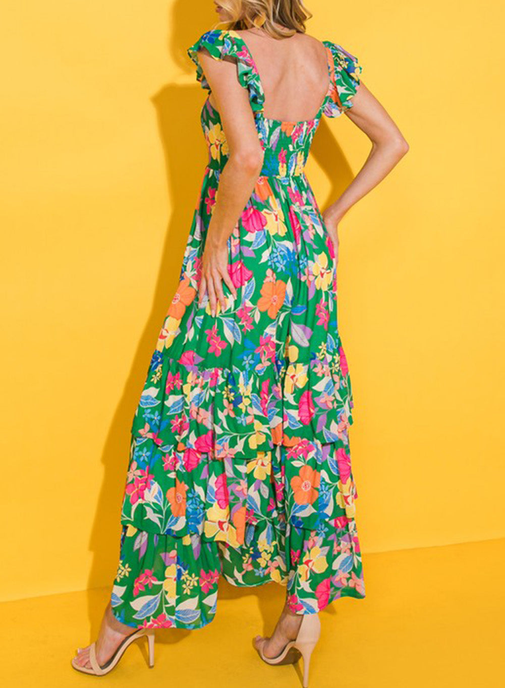 Floral Print Sleeveless Ruffle Tiered Maxi Dress