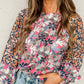 Mix Floral Balloon Sleeve Ruffled Cuff Blouse