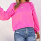 Satin Puff Long Sleeve Crewneck Blouse