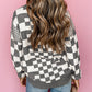Checkered Print Drop Shoulder Round Neck Sweater