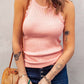 Scalloped Edge Rib Knit Sleeveless Tank Top