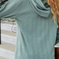 Button Front Textured Drawstring Hooded Long Sleeve Top