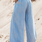 Drawstring High Waist Wide Leg Denim Pants