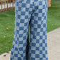 Plus Size Checkered Seamed High Waist Wide Leg Jeans