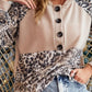 Print Buttoned Neckline Raglan Sleeve Hoodie