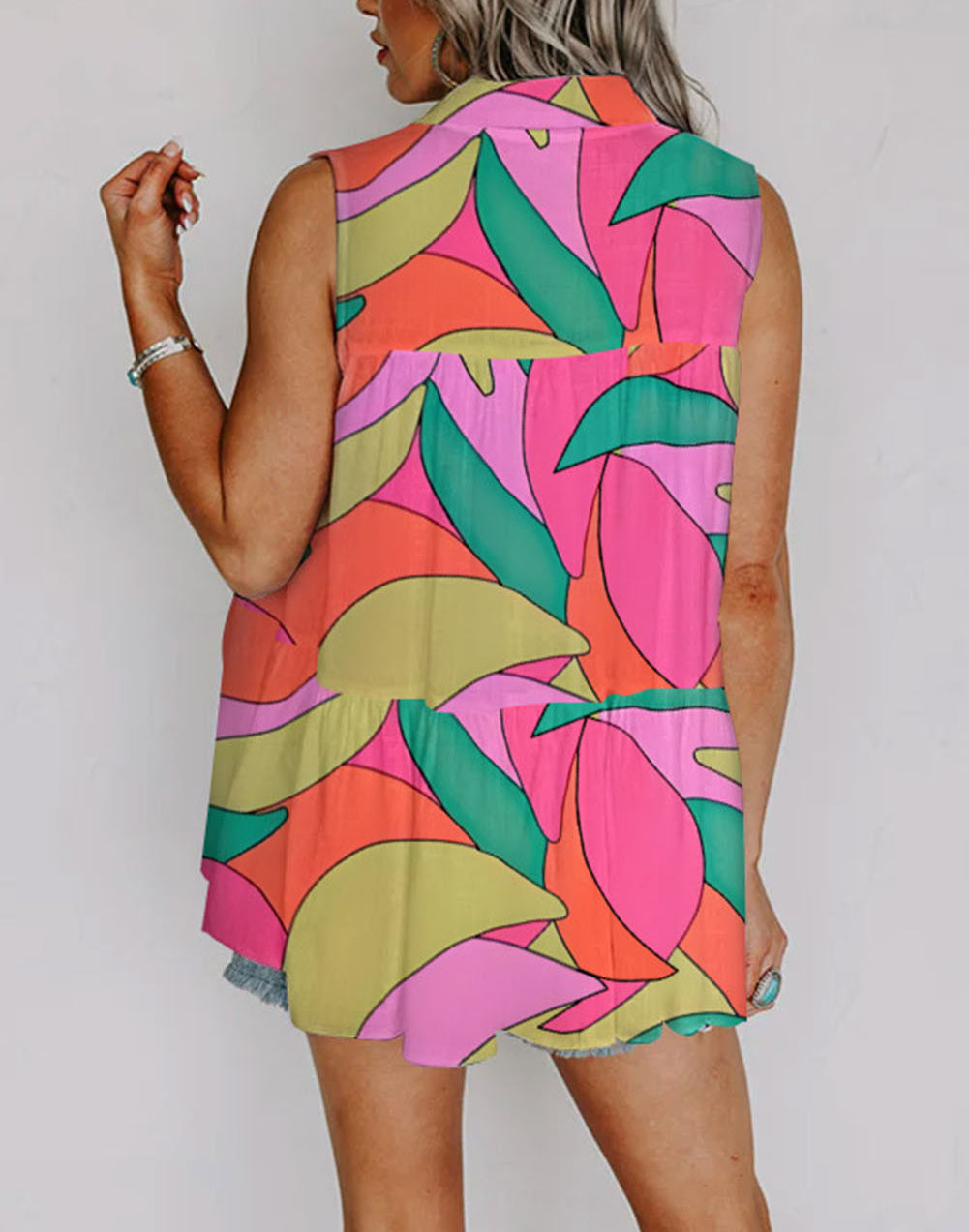 Abstract Geometric Print Sleeveless Shirt