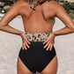 Leopard Halter Backless Plunge V Neck One Piece Swimsuit