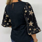 Star Sequin Splicing Half Sleeve Top