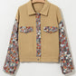 Waffle Knit Floral Print Patchwork Button up Jacket