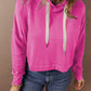 Solid Drop Shoulder Drawstring Cropped Hoodie