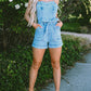 Spaghetti Straps Belted Denim Romper