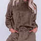 Solid Loose Fit Two Piece Fleece Lounge Set
