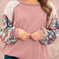 Floral Patchwork Puff Sleeve Textured Blouse