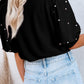 Rhinestone Pearl Puff Half Sleeve Top