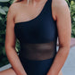 Single Shoulder Mesh Patchwork One-piece Swimwear