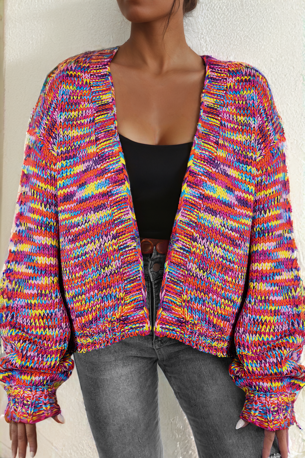 Confetti Drop Shoulder Open Front Cardigan