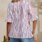 Stripe Ruffled Short Sleeve Plus Size Blouse