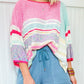 Color Block Striped Three-Quarter Sleeve Knitted Top
