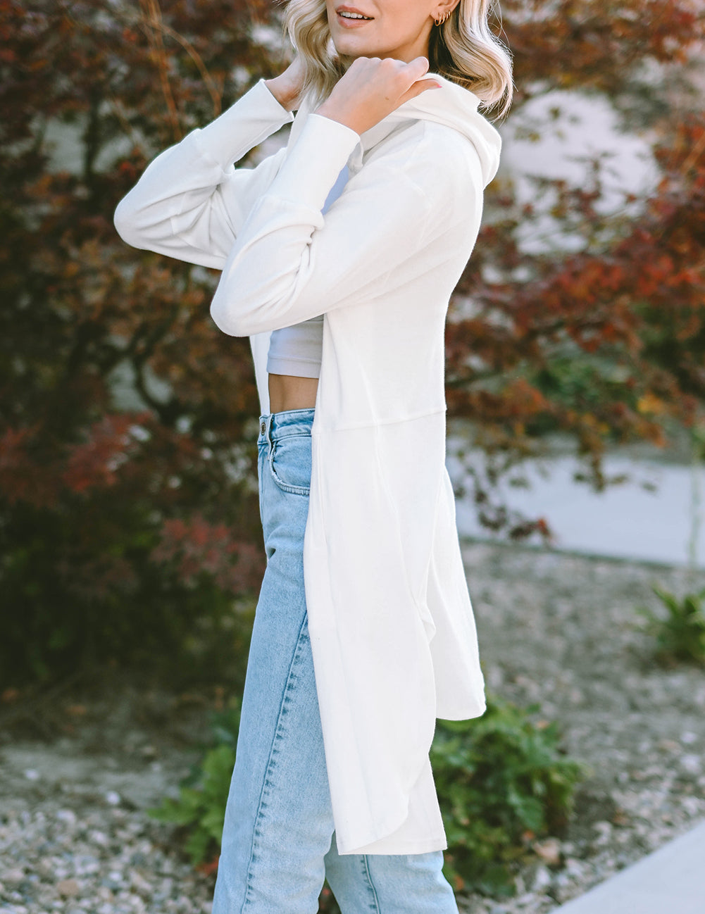 Side Splits Open Front Hooded Cardigan