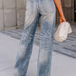 High Waist Distressed Straight Leg Washed Jeans