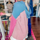 Color Block Patchwork Corded Knit Loose Fit Hoodie