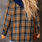 Contrast Hooded Drawstring Plaid Shacket